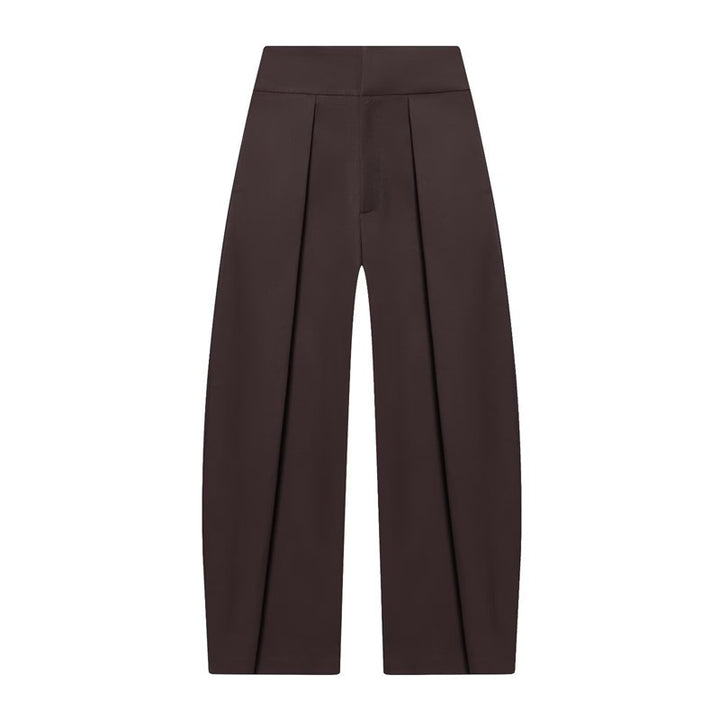 Women's Wide Pleated Jersey Pants with High Waist and Crease Mune Fashion