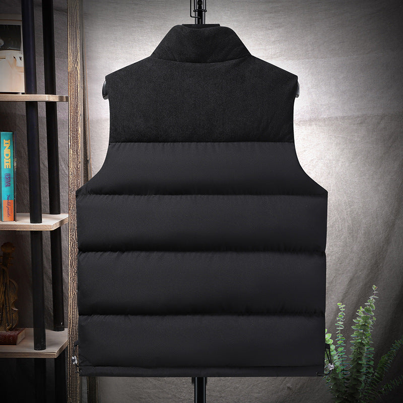 Men's Padded Quilted Vest with Cord Trim and Stand-up Collar Mune Fashion