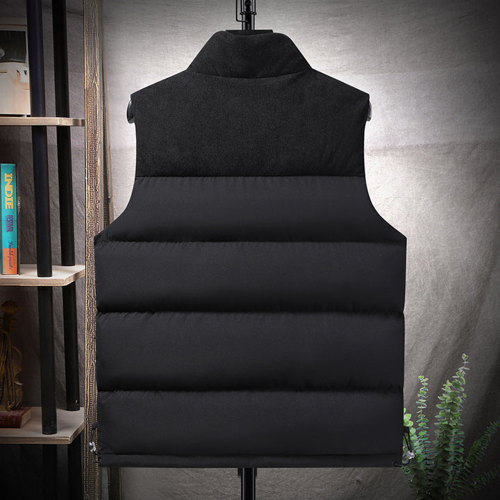 Men's Padded Quilted Vest with High Collar, Cord Shoulder Yoke and Adjustable Side Buckles Mune Fashion