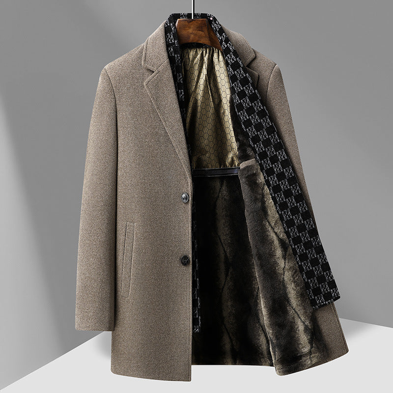 Men's Elegant Single-Breasted Wool Blend Overcoat with Quilted Logo Interior Mune Fashion