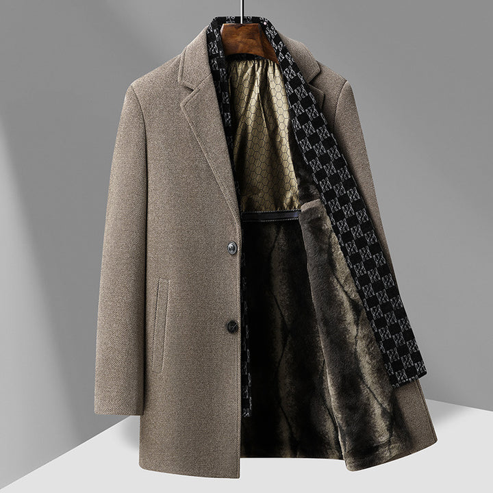 Men's Elegant Single-Breasted Wool Blend Overcoat with Quilted Logo Interior Mune Fashion