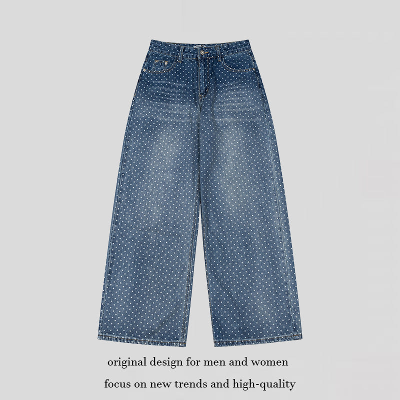 Women's High-Waist Wide Denim Culotte with Allover Polka Dot Pattern Mune Fashion
