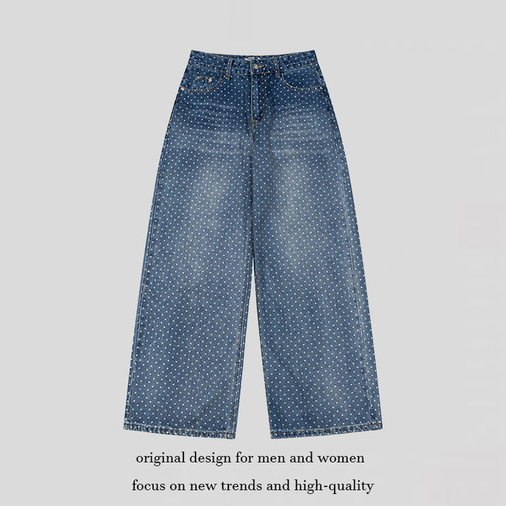 Women's High-Waist Wide Denim Culotte with Allover Polka Dot Pattern Mune Fashion