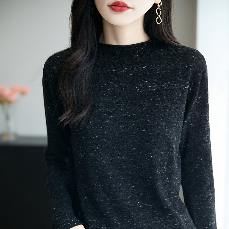 Women's Minimalist Nep Knit Long Sleeve with Short Stand-Up Collar Mune Fashion