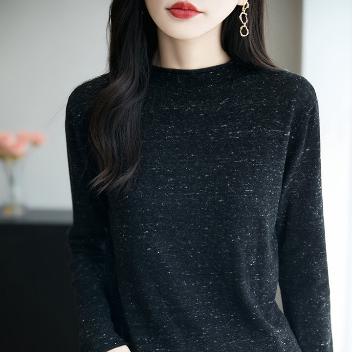 Women's Minimalist Nep Knit Long Sleeve with Short Stand-Up Collar Mune Fashion