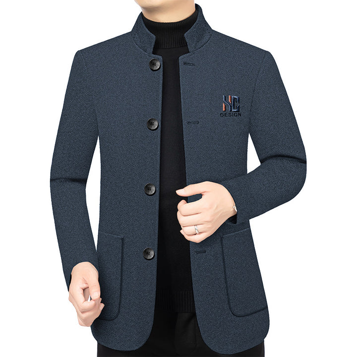 Men's Semi-Lined Blazer with Mandarin Collar made of Structured Wool Blend Mune Fashion