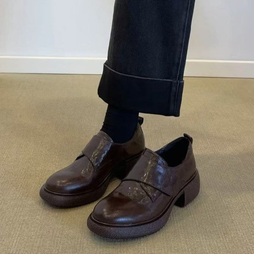 Ladies Chunky Loafer with Platform Block Heel and Adjustable Hook and Loop Strap Mune Fashion