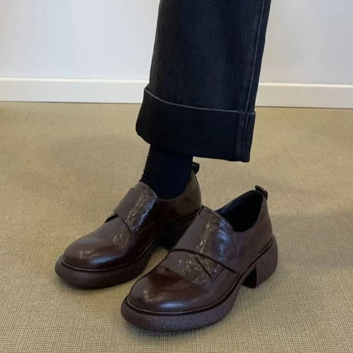 Ladies Chunky Loafer with Platform Block Heel and Adjustable Hook and Loop Strap Mune Fashion