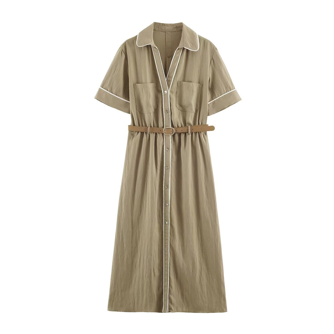 Women's shirt dress with contrast piping and waist belt Mune Fashion
