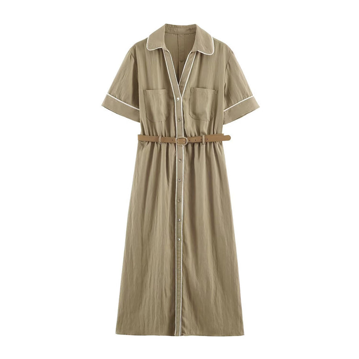 Women's shirt dress with contrast piping and waist belt Mune Fashion