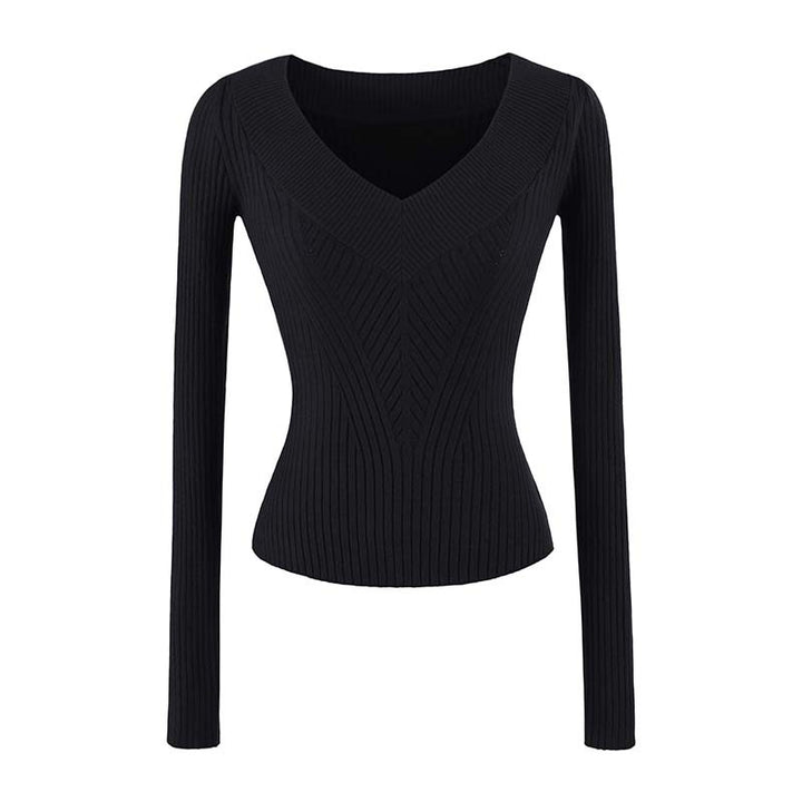 Women's Tailored Ribbed Knit Sweater with V-Neck and Shaping Structure Mune Fashion