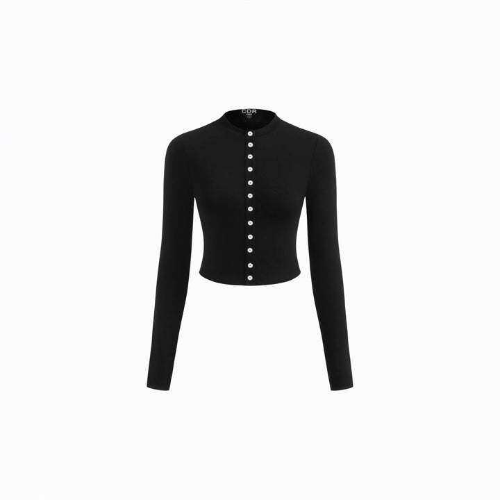 Women Cropped Cardigan with Pearl Buttons and Asymmetrical Pointed Midi Skirt Drune