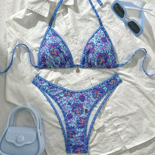 Women's Triangle Bikini with Vibrant Floral Pattern Mune Fashion