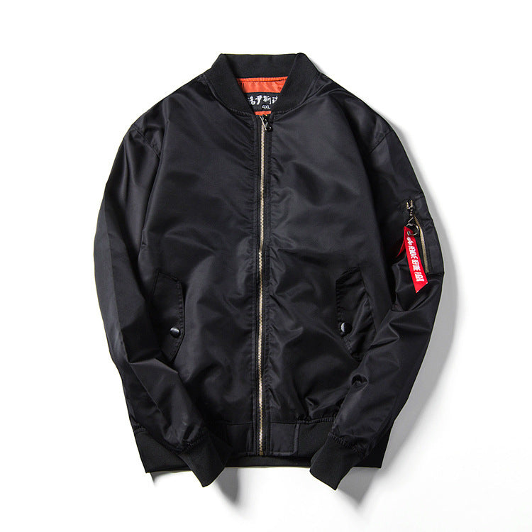 Unisex Lightweight Nylon Flight Jacket with Contrasting Lining and Sleeve Zipper Pocket Mune Fashion