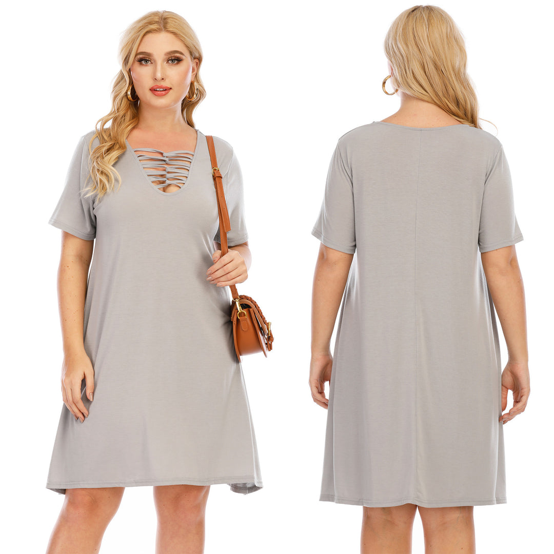 Women's casual loose-fit dress with V-neck and modern lacing details Mune Fashion