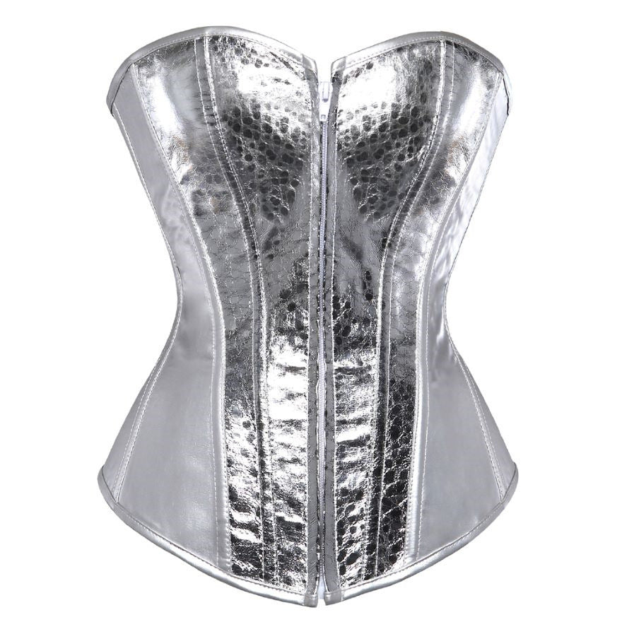 Mune Fashion |Silver Faux-Leather Sequin Zip-Up Corset
