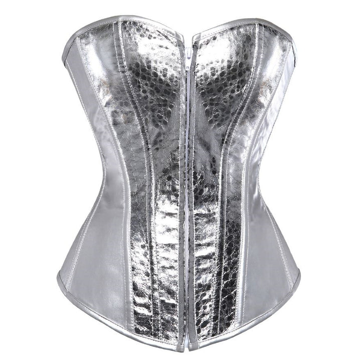 Mune Fashion |Silver Faux-Leather Sequin Zip-Up Corset