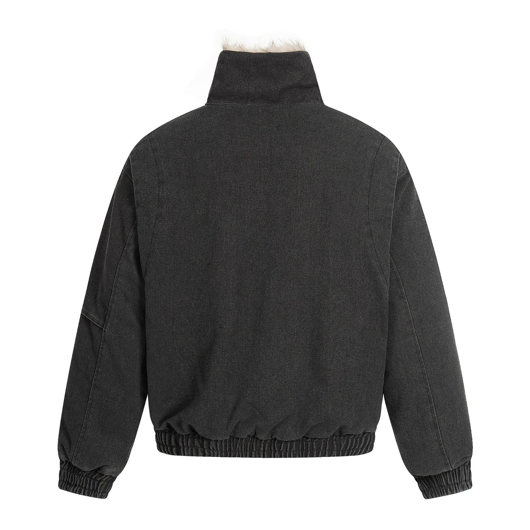 Men's Oversized Bomber Jacket in Vintage Canvas Look with Faux Fur Lined Stand Collar Mune Fashion
