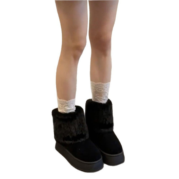 Women Warm Ankle Boots with Faux Fur Cuff and Platform Sole Mune Fashion