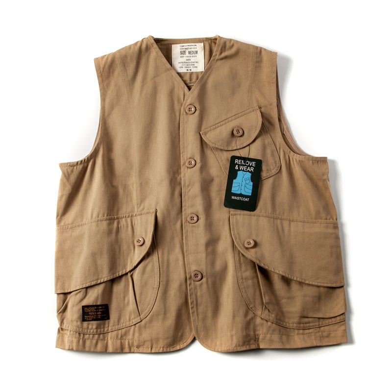 Men's Utility Vest with Multiple Patch Pockets Made of Durable Canvas Mune Fashion