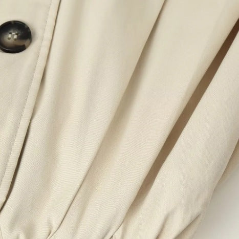 Women's Cropped Double-Breasted Trench Jacket with Stand Collar, Epaulettes, and Elastic Hem Mune Fashion