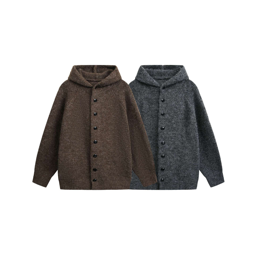 Women's Wool Blend Cape Cardigan with Hood, Button Placket and Raglan Sleeves Mune Fashion