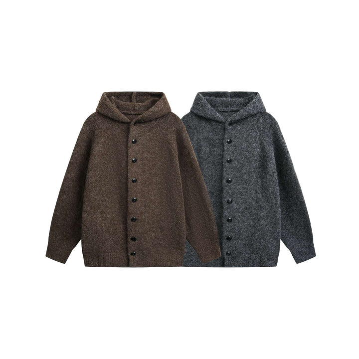 Women's Wool Blend Cape Cardigan with Hood, Button Placket and Raglan Sleeves Mune Fashion
