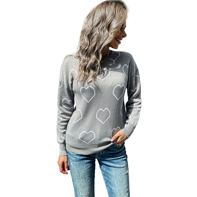 Women's fine-knit sweater with heart pattern and casual fit Mune Fashion