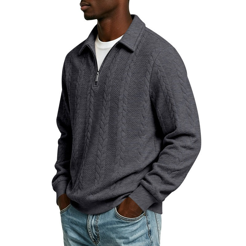Men's cotton blend polo sweater with short front zip and cable knit pattern Mune Fashion