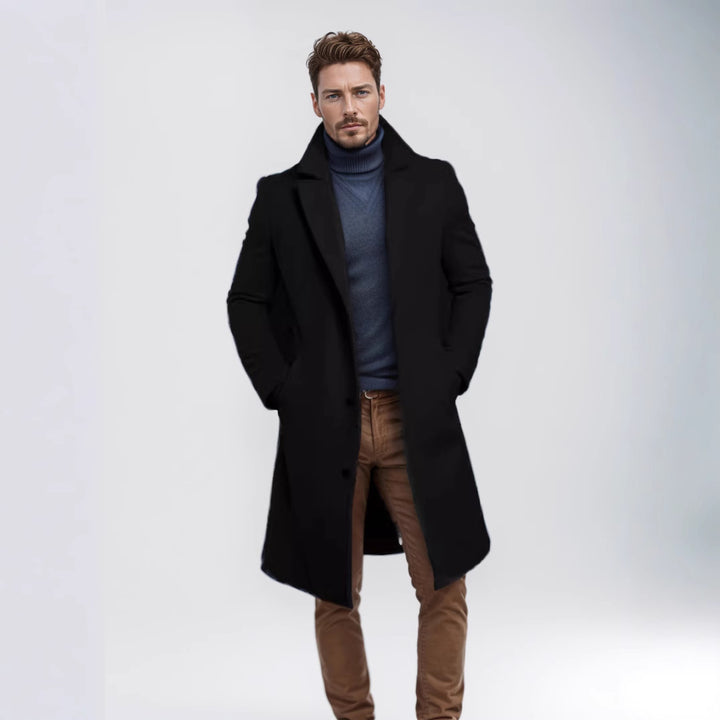Men's long wool blend coat with bouclé texture, tailored silhouette and classic lapel Mune Fashion