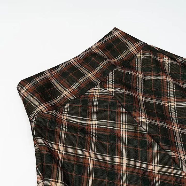 Women's asymmetrical check skirt in A-line cut with button waistband Mune Fashion