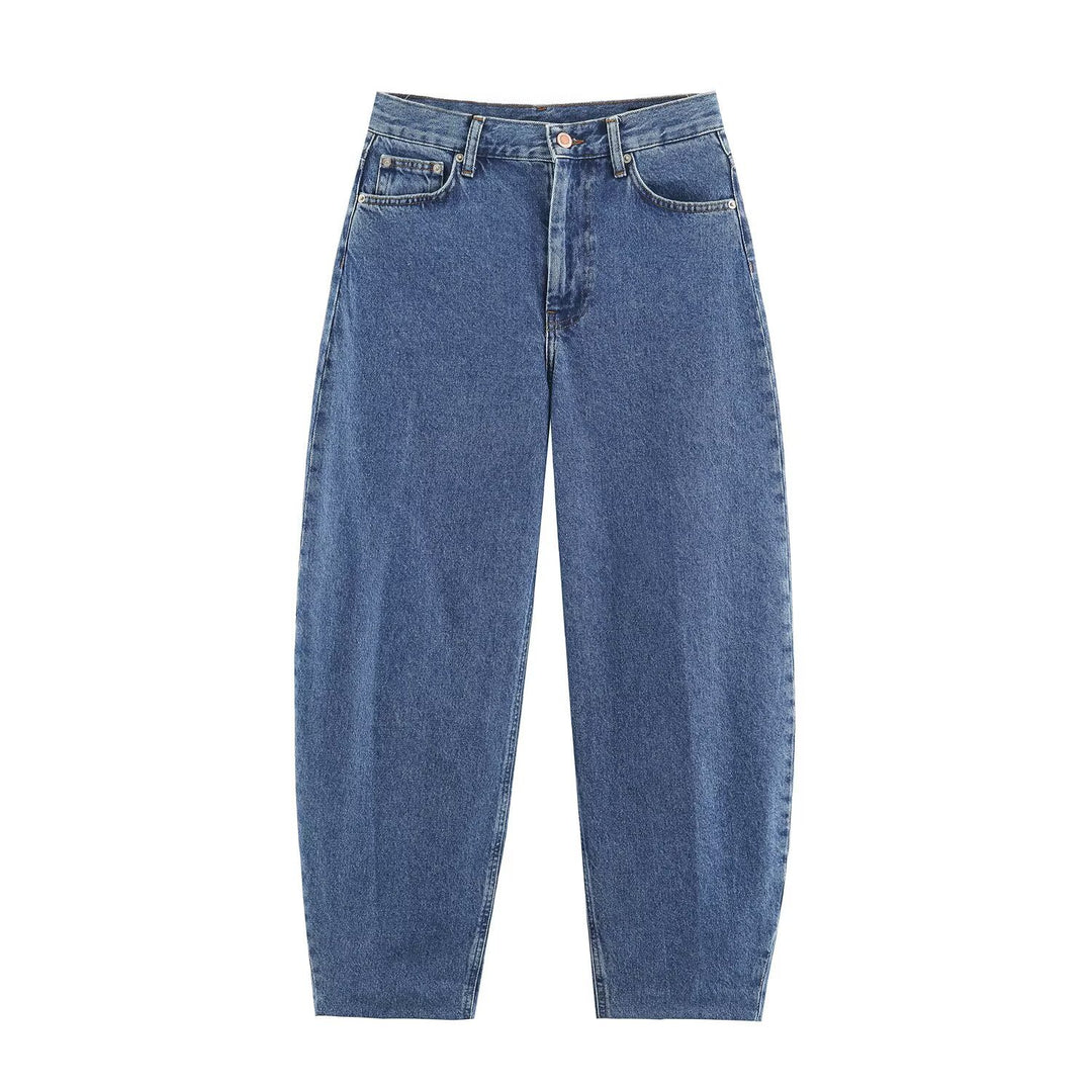 Women High-Waisted Relaxed-Fit Jeans with Tapered Leg Drune