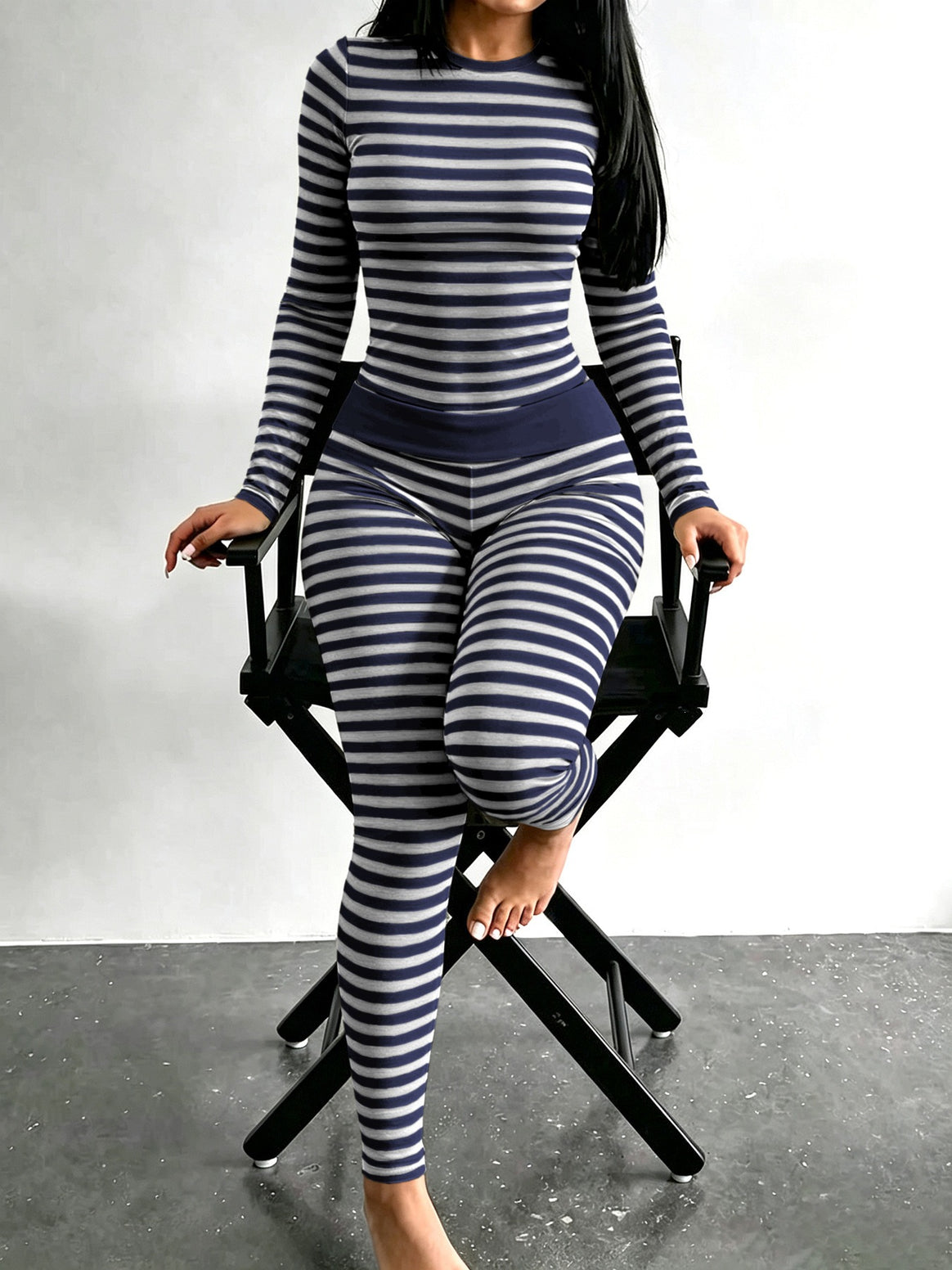 Women Figure-Flattering Stretch Lounge Set with Long Sleeve Top and High-Waisted Leggings Mune Fashion