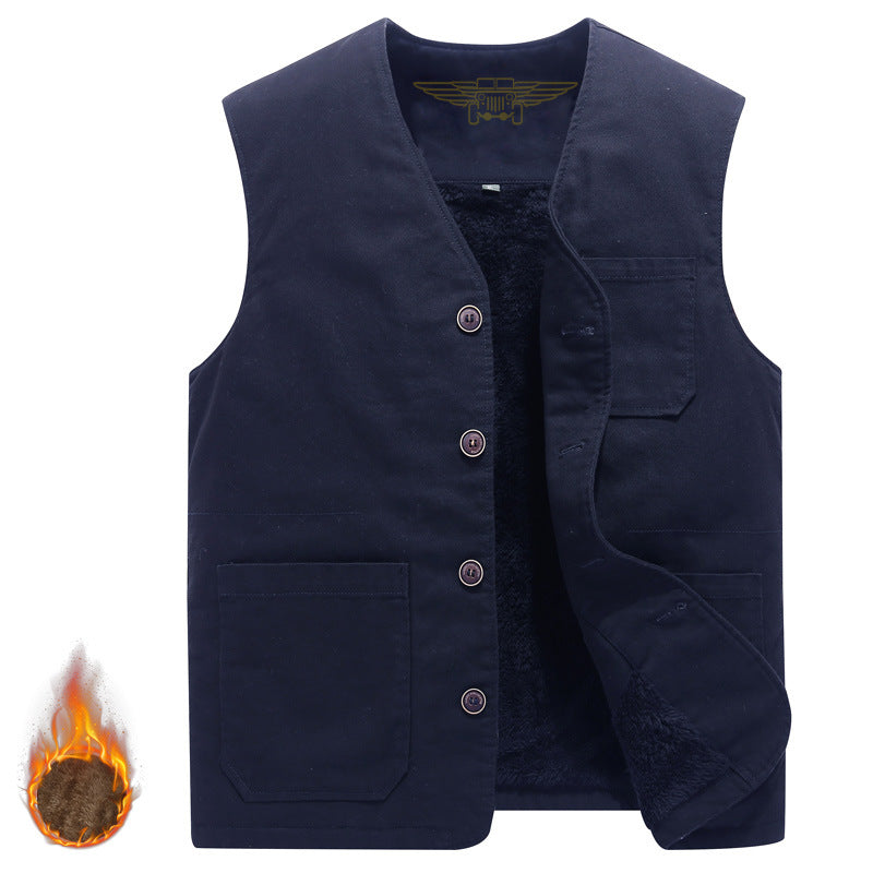 Men's Robust Thermo-Canvas Vest with Warming Teddy Lining and Button Closure Mune Fashion