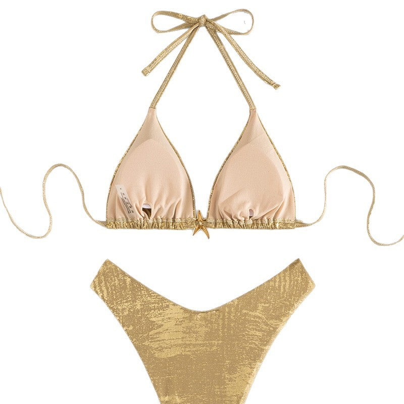 Women's Shiny Triangle Bikini Set with Adjustable Straps Mune Fashion