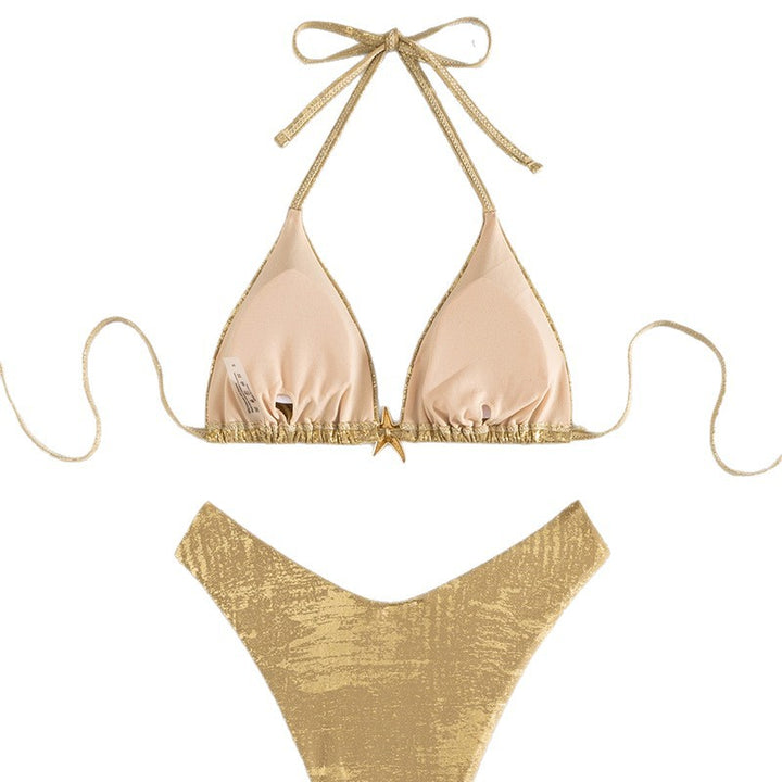 Women's Shiny Triangle Bikini Set with Adjustable Straps Mune Fashion