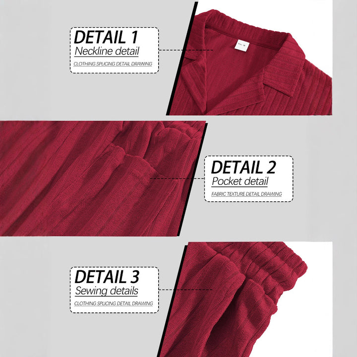 Men's ribbed fine knit lounge set with short sleeve lapel shirt and drawstring shorts Mune Fashion