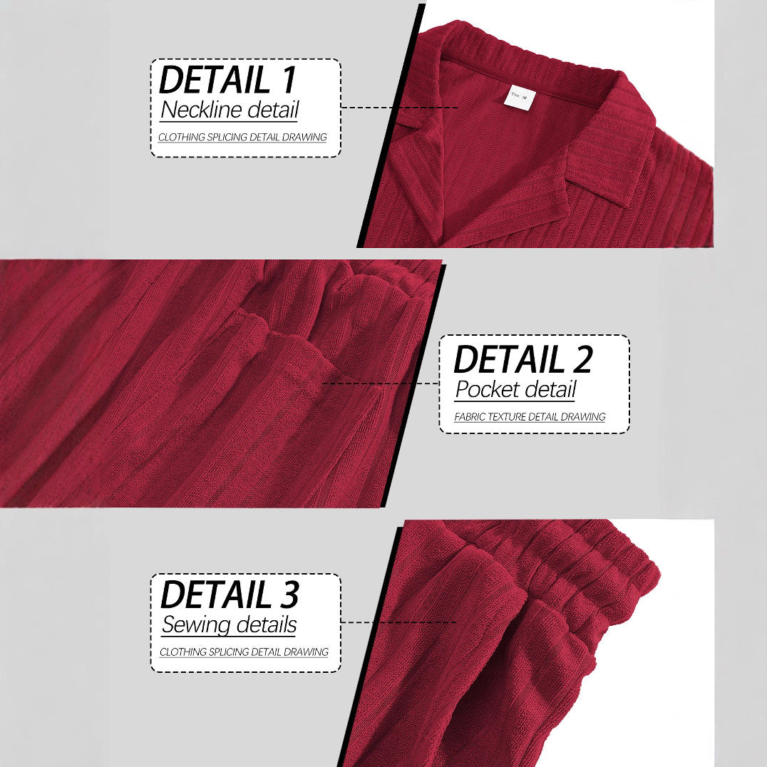 Men's ribbed knit lounge set with lapel collar short-sleeve shirt and comfort bermuda Mune Fashion