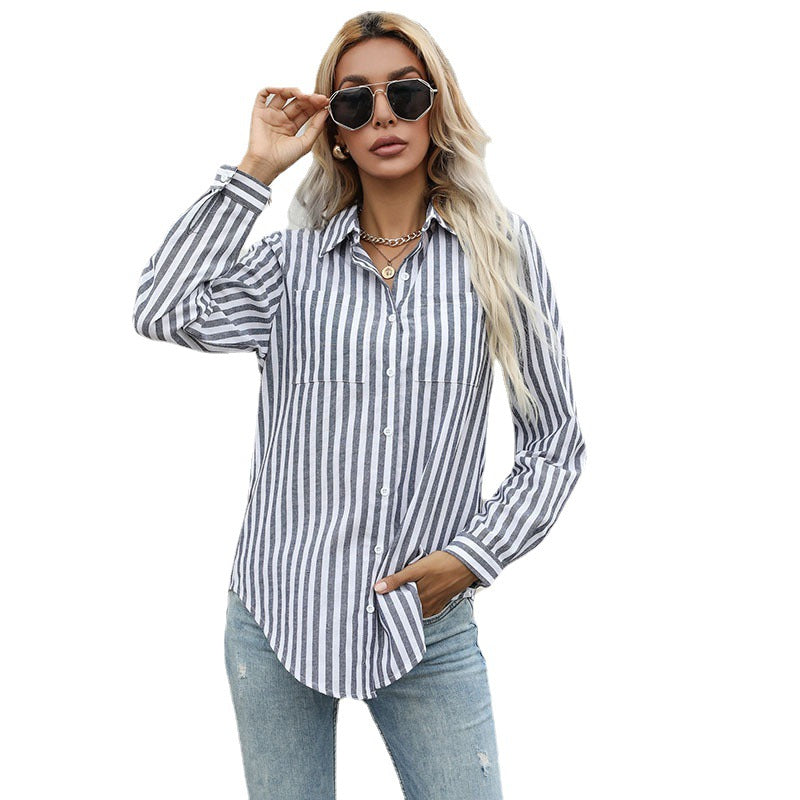 Women's Striped Long Sleeve Blouse Mune Fashion