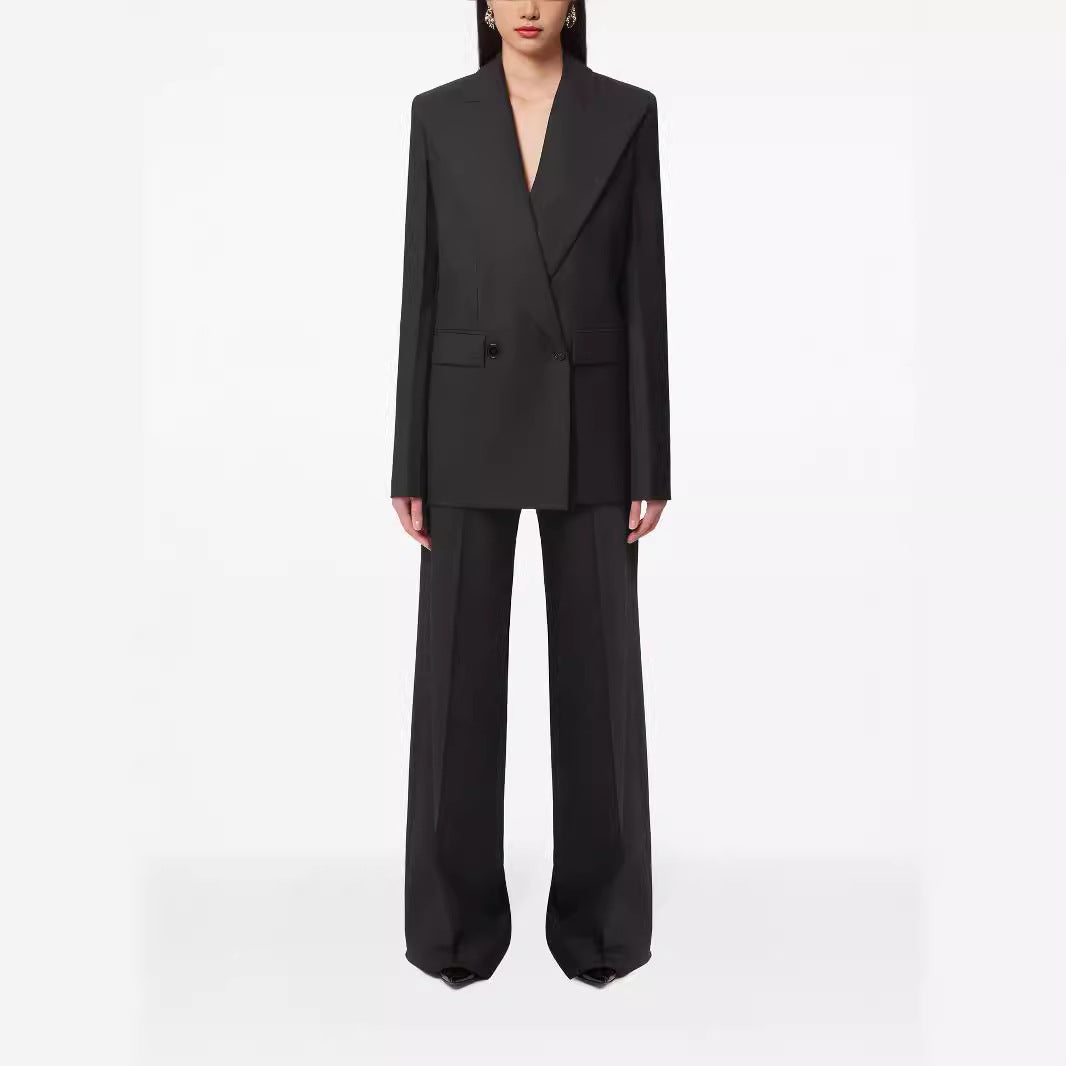Women Oversize Pinstripe Two-Piece Tailoring Suit with Wide High-Waist Trouser Leg Mune Fashion