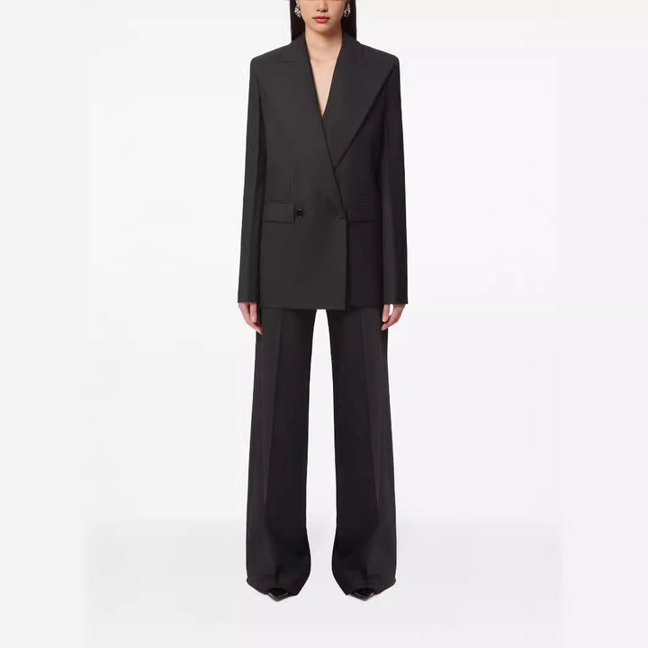 Women Oversize Pinstripe Two-Piece Tailoring Suit with Wide High-Waist Trouser Leg Mune Fashion