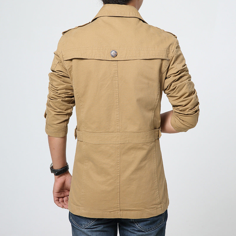 Men's casual cotton blazer with button placket, patch pockets, and striped inner lining Mune Fashion