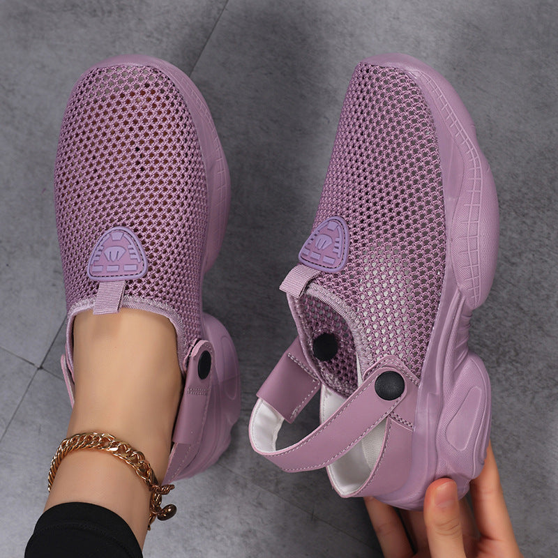 Women’s lightweight knitted slip-on shoes with mesh upper, shock-absorbing platform sole and adjustable heel strap Mune Fashion
