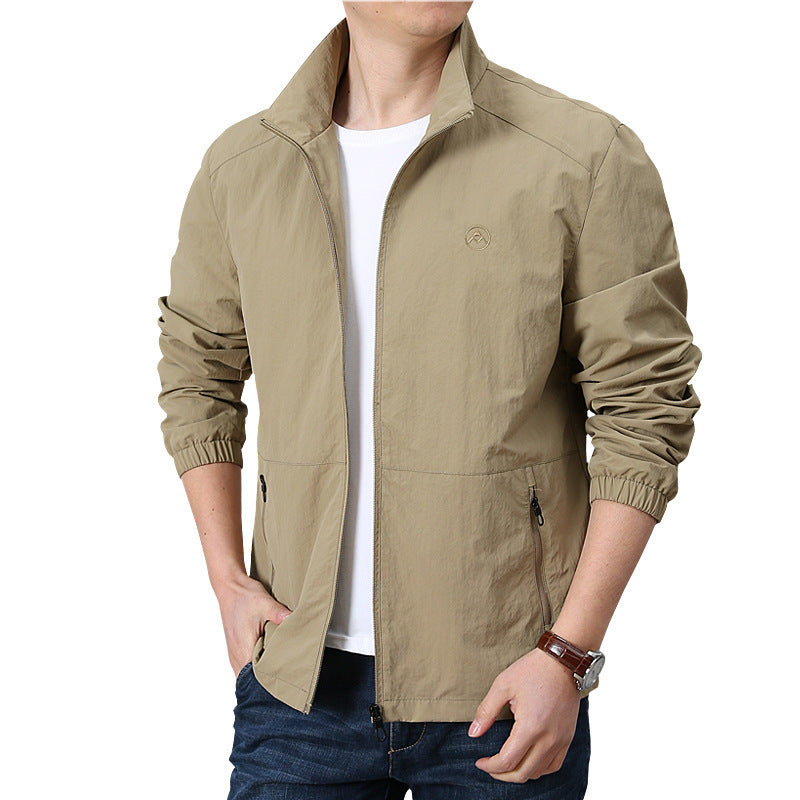 Men's Lightweight Wind Jacket with Stand Collar, Elastic Cuffs and Concealed Zipper Mune Fashion
