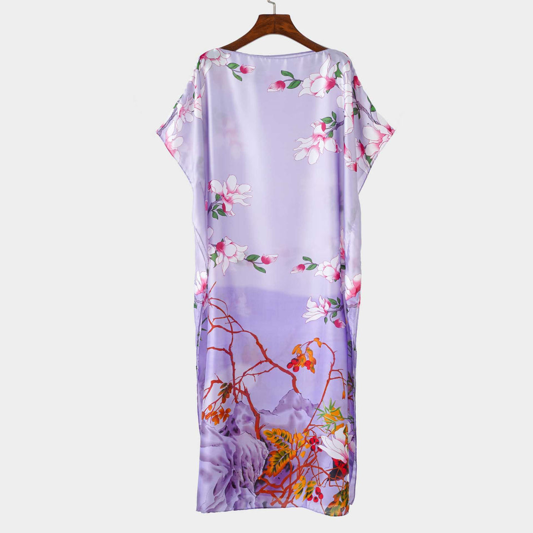 Women's Silk Look Kaftan Wrap with Floral Ornament Print Mune Fashion