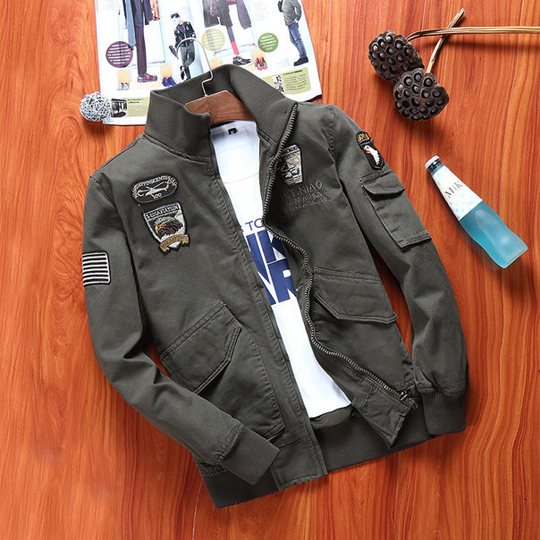 Men's Canvas Flight Jacket with Front Flap Pockets, Arm Pocket and Ribbed Cuffs Mune Fashion