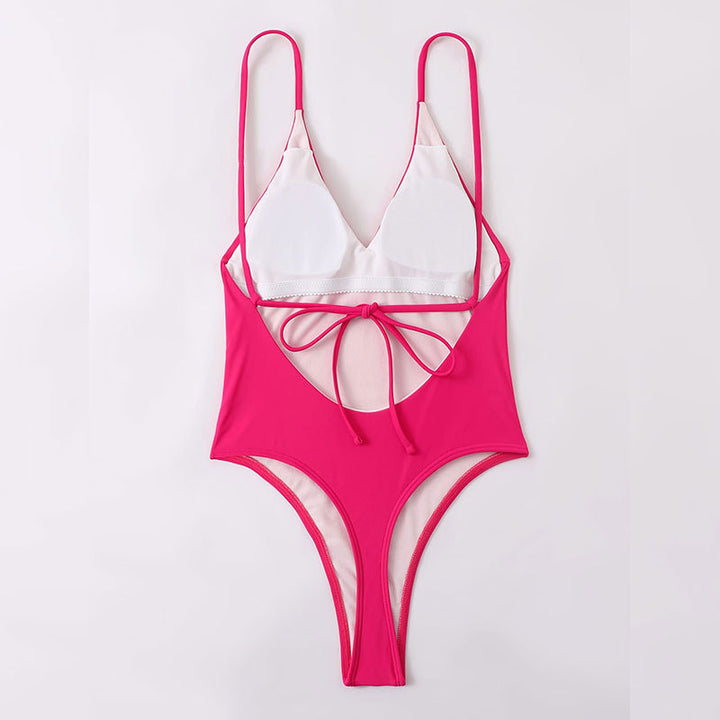 Women's One-Piece Swimsuit with Elegant V-Neck Mune Fashion