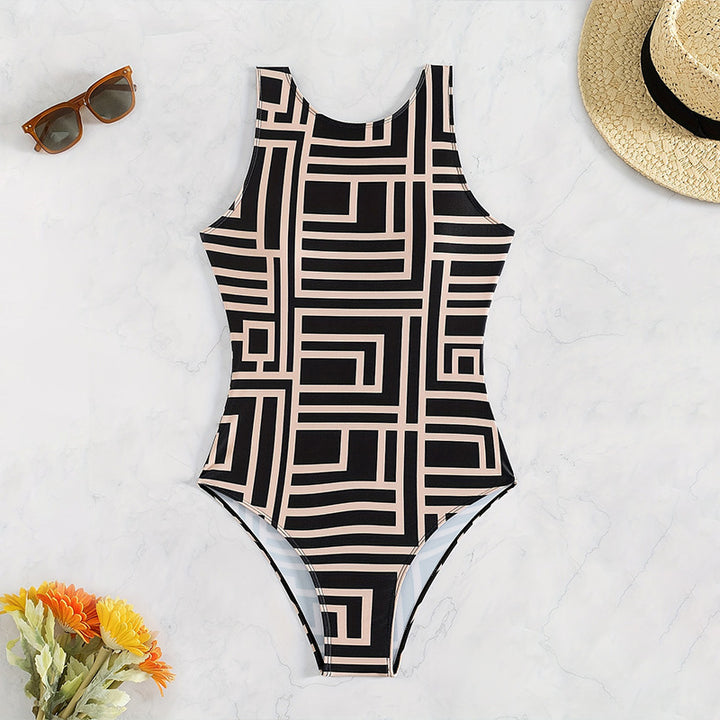 Women One-Piece Swimsuit with Modern Geometric Pattern Mune Fashion