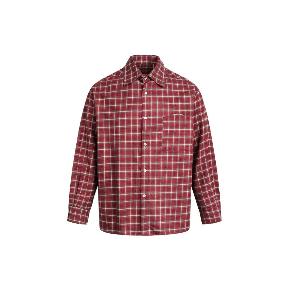 Men's Checked Flannel Shirt Jacket in Oversized Boxy Cut with Chest Pocket Mune Fashion