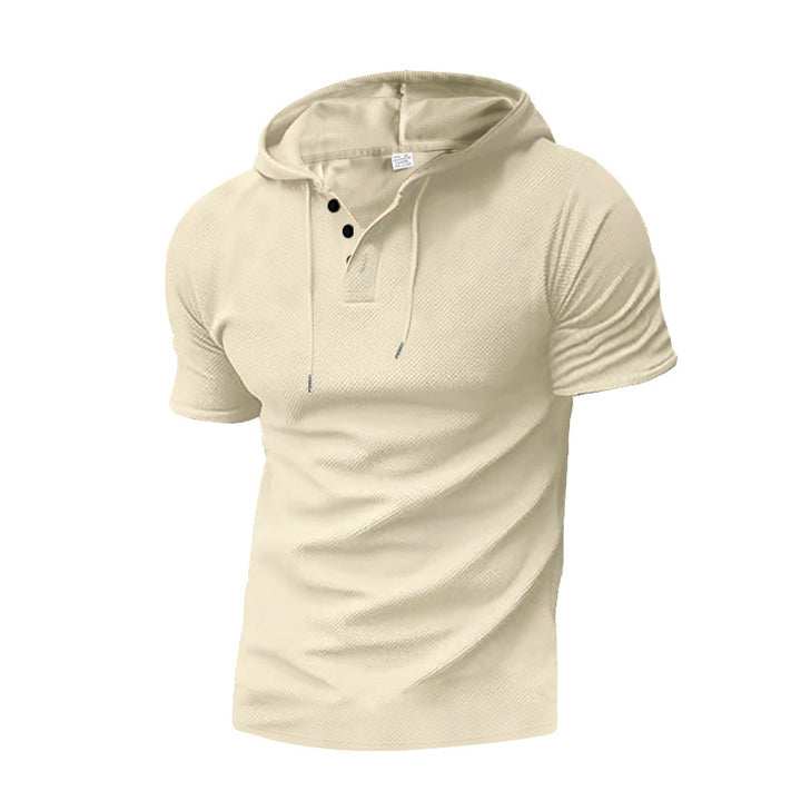 Men's short sleeve hooded polo with three-button placket and fine structured jersey Mune Fashion